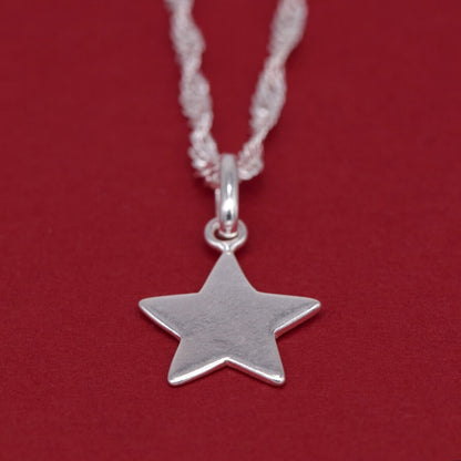 Genuine 925 Sterling Silver Star Pendant Necklace on Singapore Chain