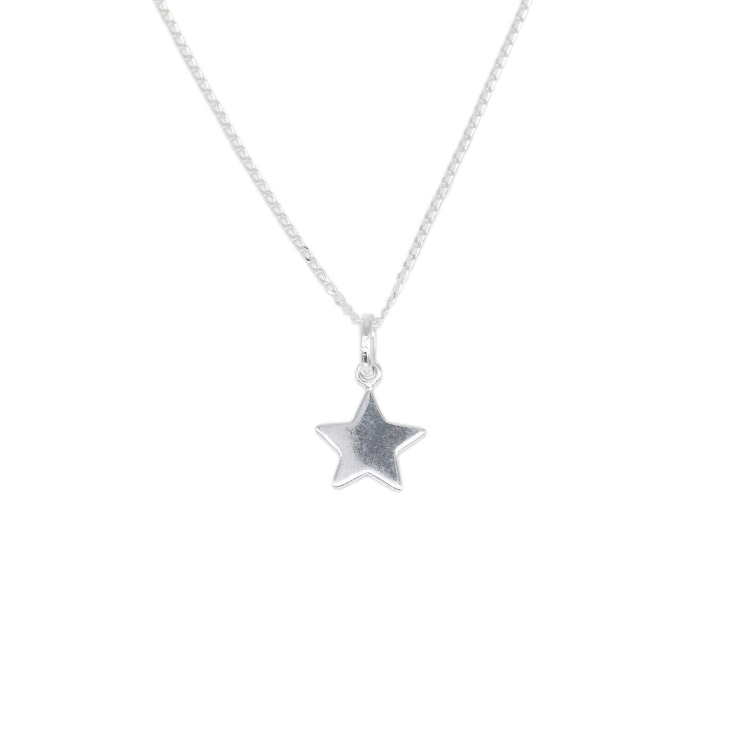 Genuine 925 Sterling Silver Star Pendant Necklace on 14" - 24" Curb Chain