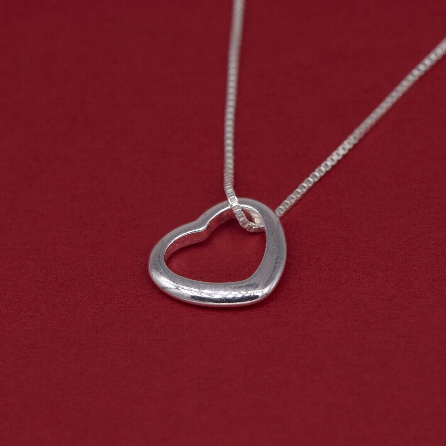 Genuine 925 Sterling Silver Floating Heart Pendant Necklace on 14”-24" Box Chain