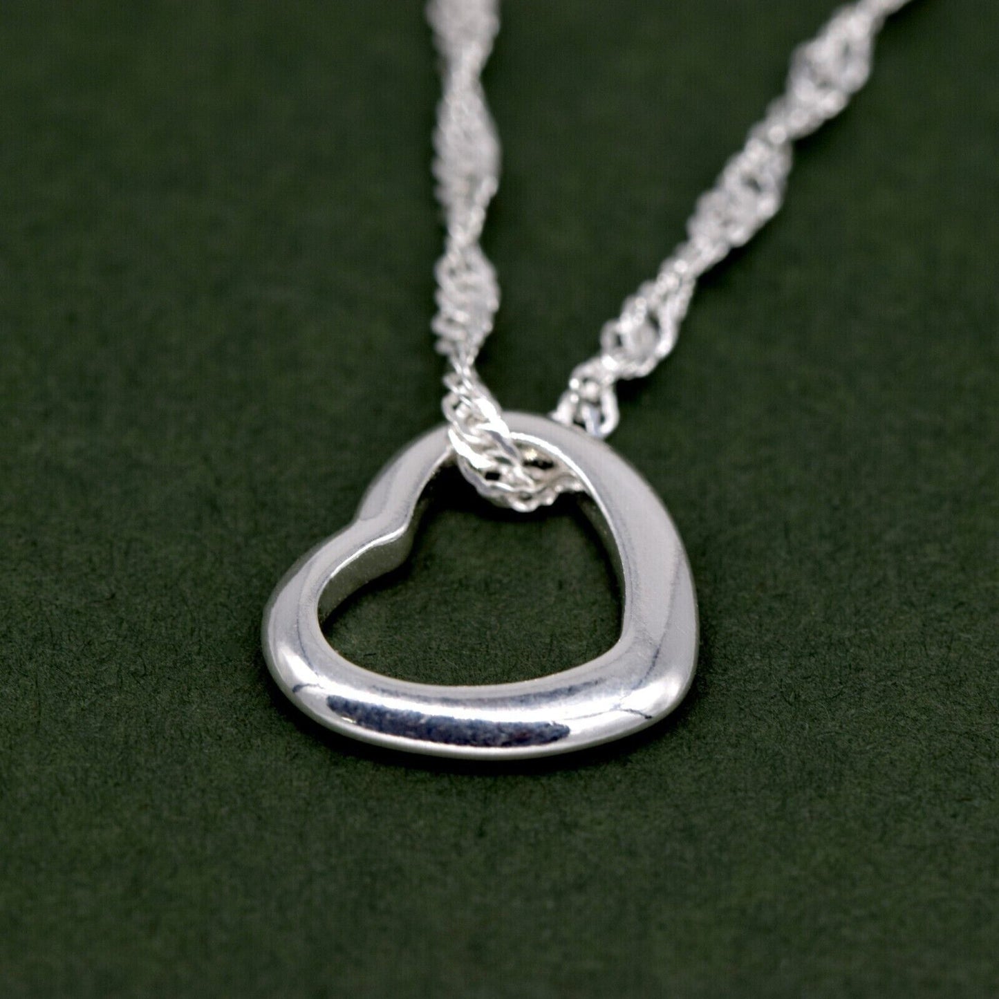 Genuine 925 Sterling Silver Floating Heart Pendant Necklace on Singapore Chain