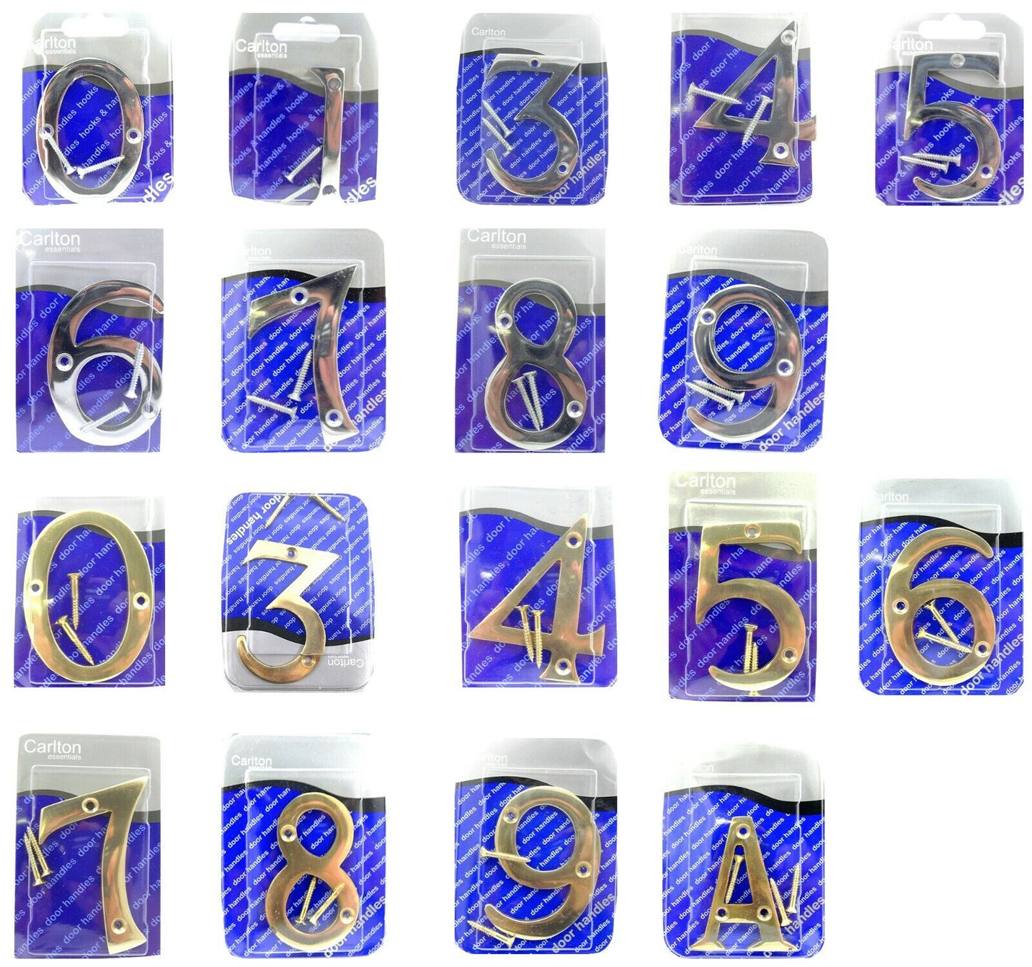 Solid Polished Brass & Chrome Door Numbers and Letter For House, Flat, Apartment
