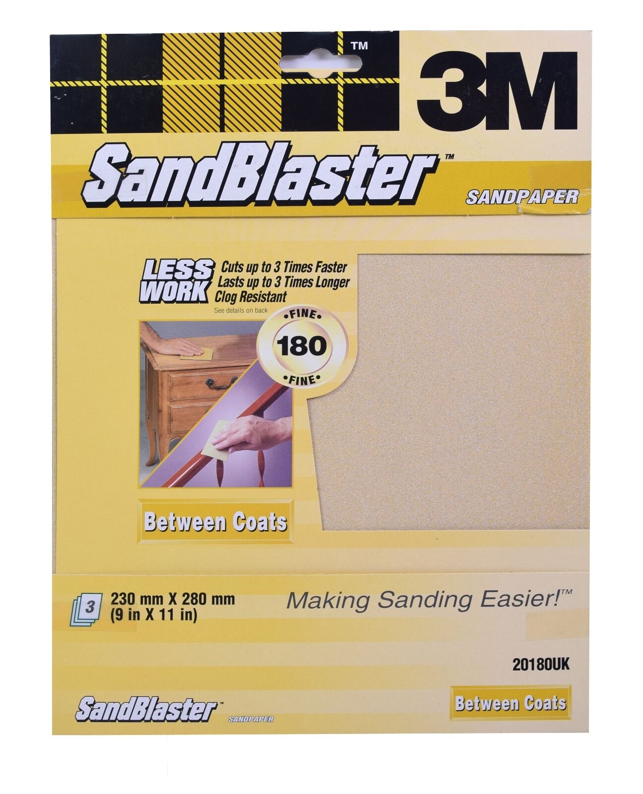3M Sandblaster Sandpaper Sheets Paint Stripping, Bare Surfaces & Between Coats