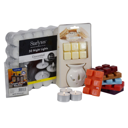 Starlytes Luxury Set - Ceramic Holder/Warmer + 50 Tealights + 42 Wax Melt Cubes