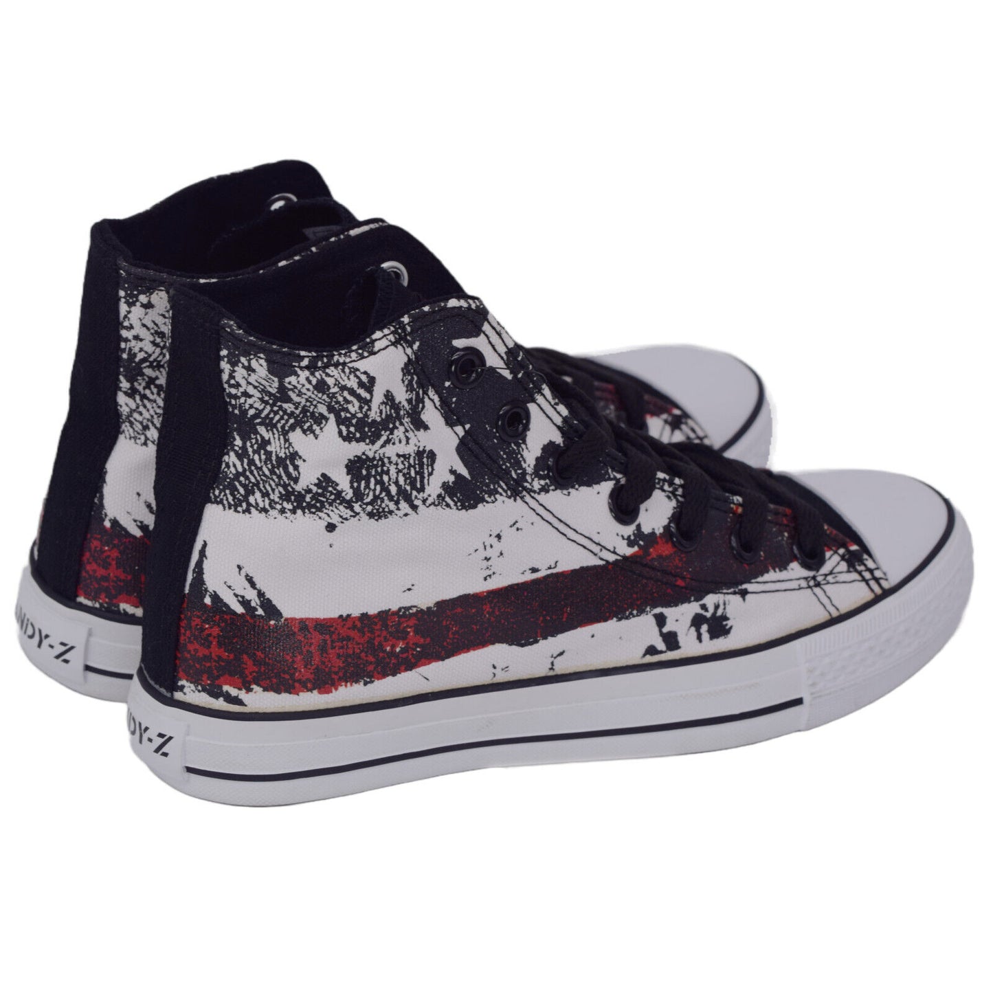 Andy-Z Lace Up Classic Canvas High-Top Trainers - UK / USA Flag - Black / White