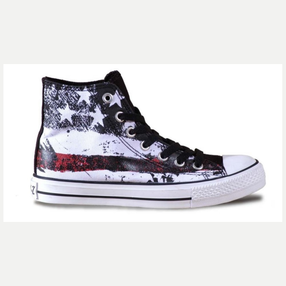 Andy-Z Lace Up Canvas Sneakers High Top Flats Round Toe UK USA Flag Print