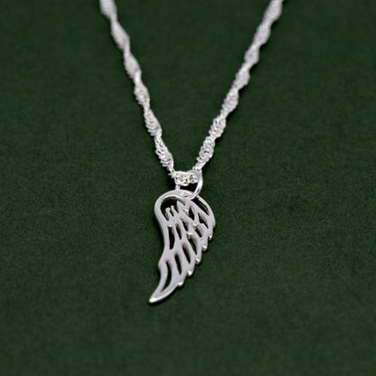 Genuine 925 Sterling Silver Wing Pendant Necklace on Singapore Chain