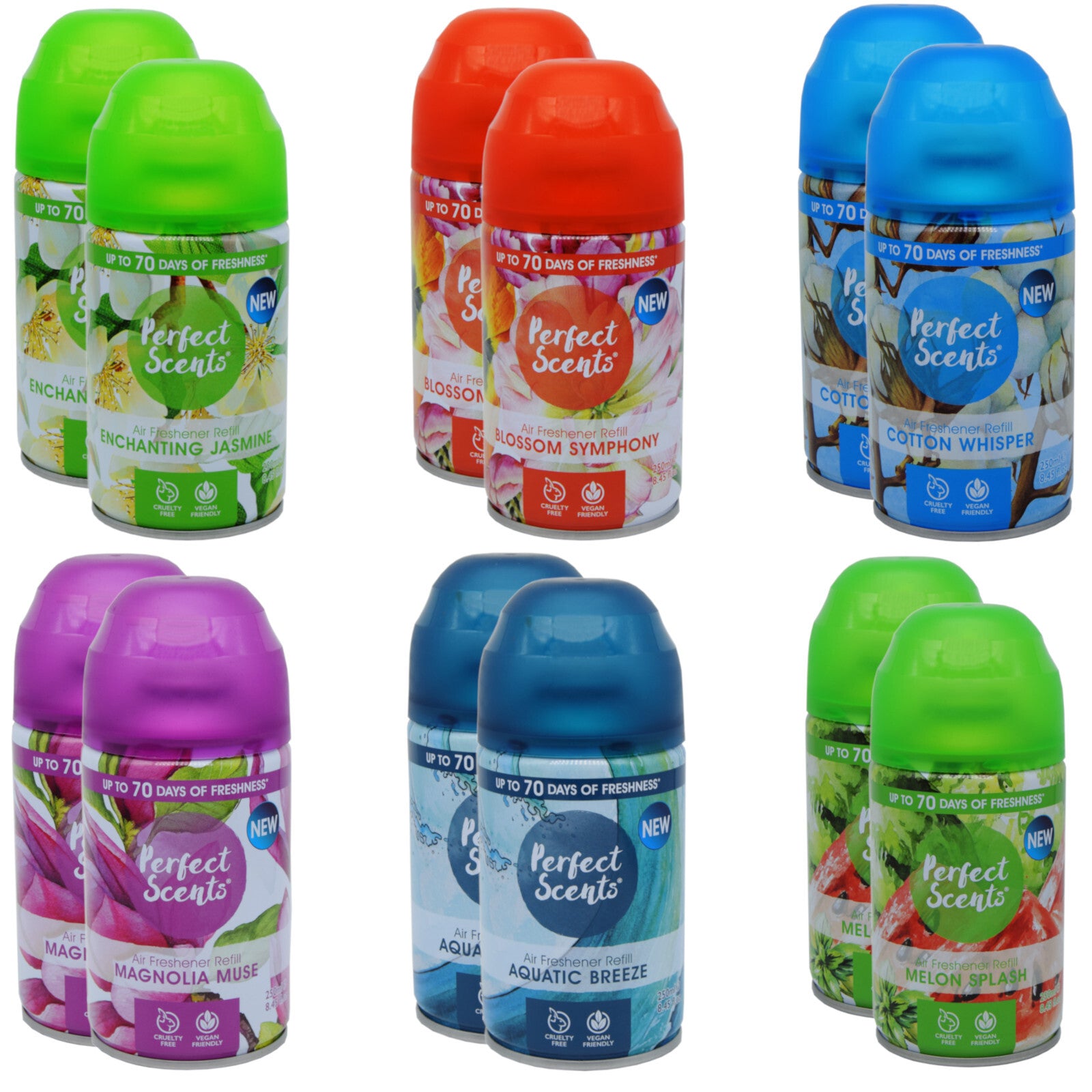 12x Perfect Scents Air Freshener Automatic Spray Refills 250ml
