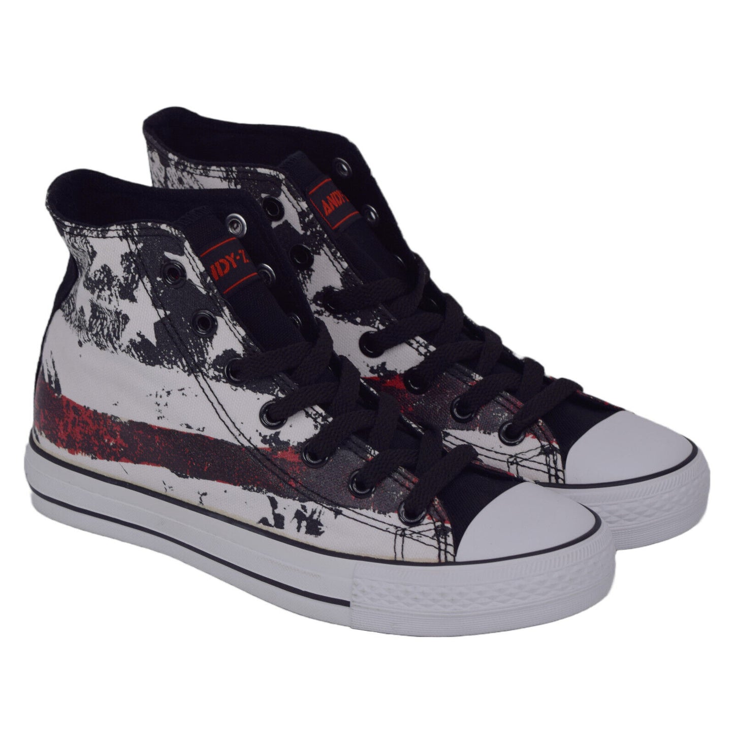 Andy-Z Lace Up Classic Canvas High-Top Trainers - UK / USA Flag - Black / White