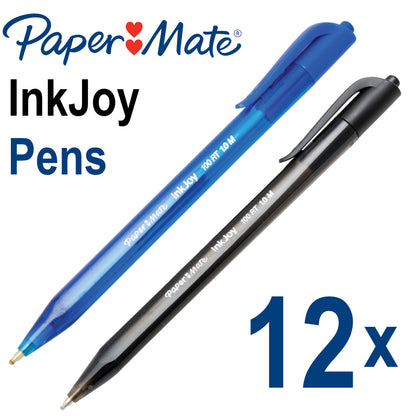 12x Paper Mate InkJoy 100RT 1.0mm Retractable Medium Ballpoint Pens (Blue/Black)