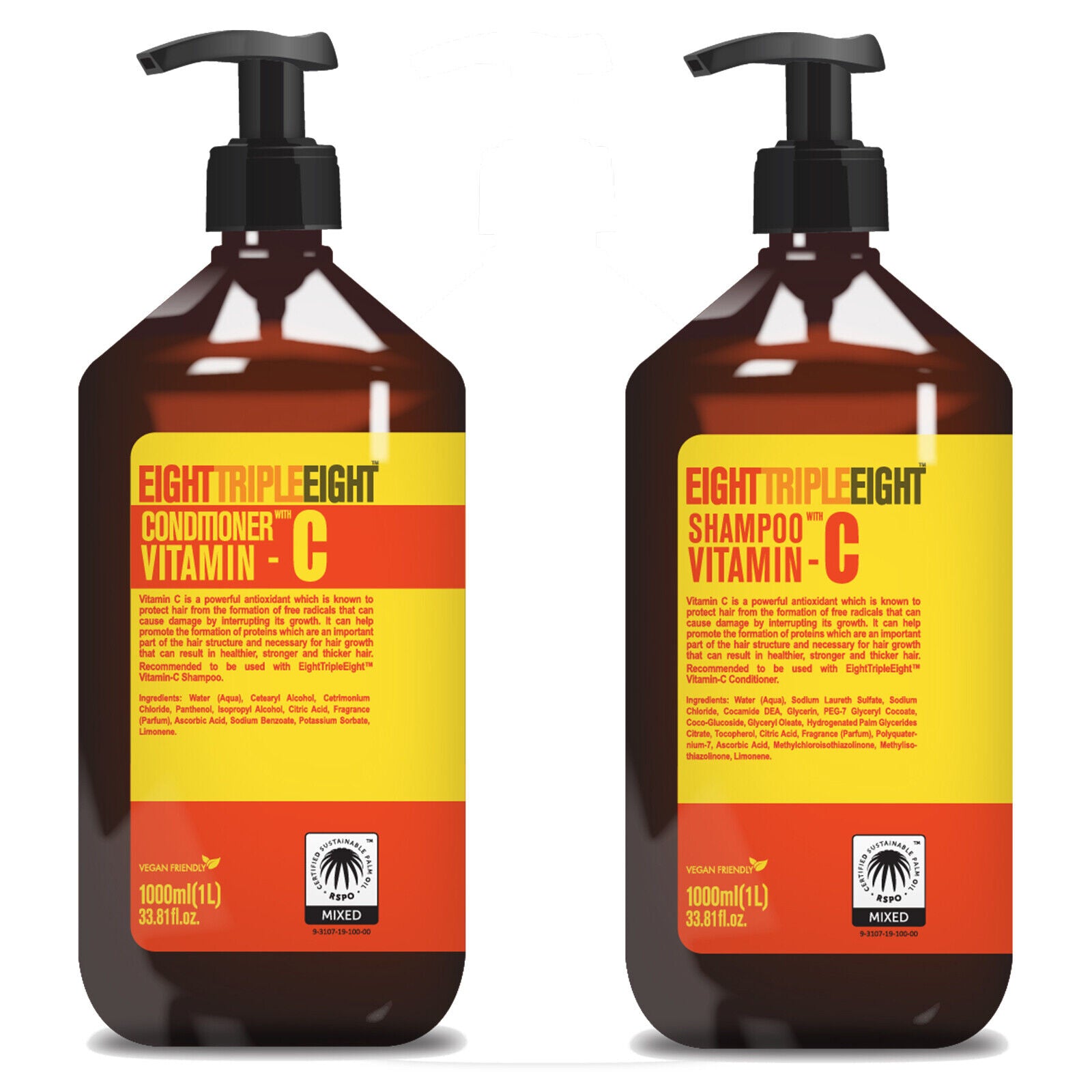 2x Eight Triple Eight 2x1L = 2 Litres of Shampoo & Conditioner - 14 Types