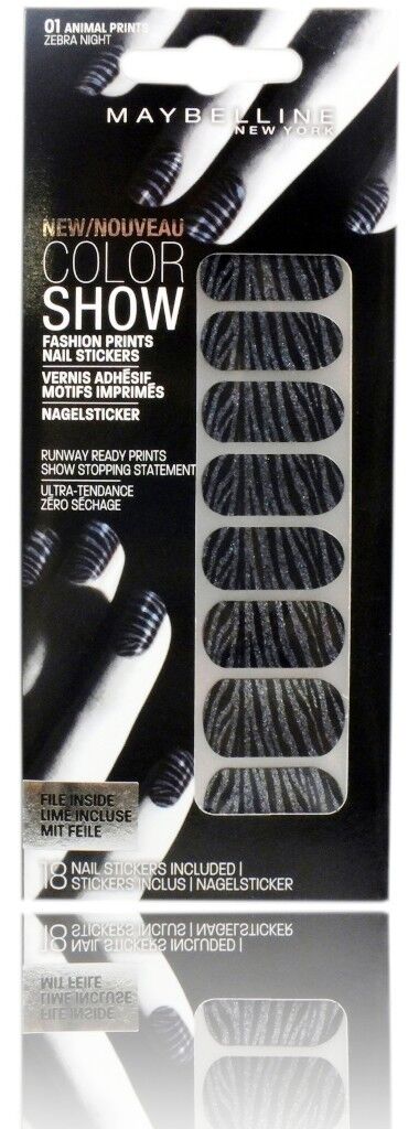 1,4 X Maybelline Nail Sticker Zebra Animal & Metallic Print Shiny Nail Art Decor