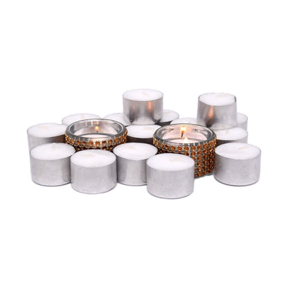 2 Decorative Diamante Jewelled Tea light Candle Holders with 100 Tealights (8hr)