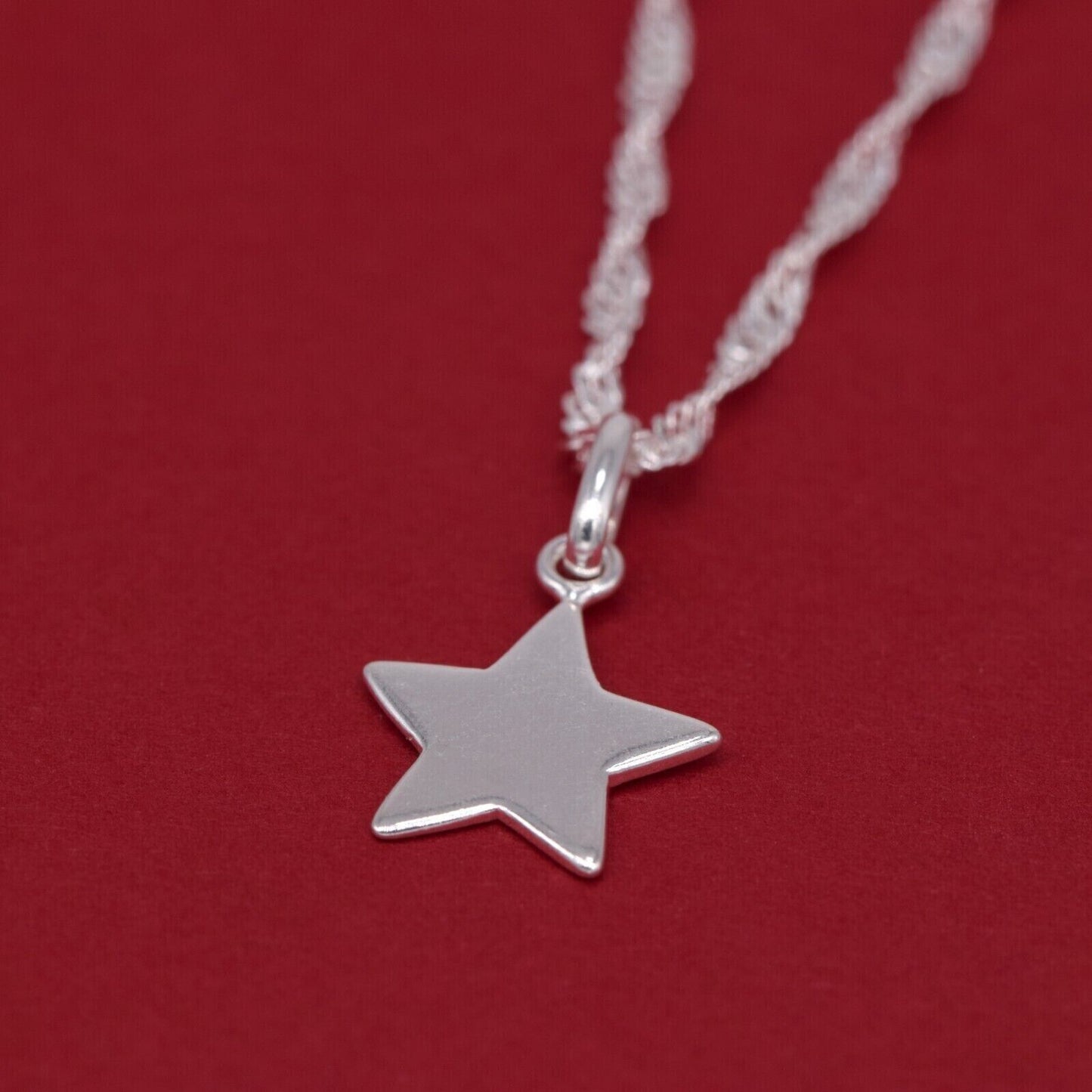 Genuine 925 Sterling Silver Star Pendant Necklace on Singapore Chain