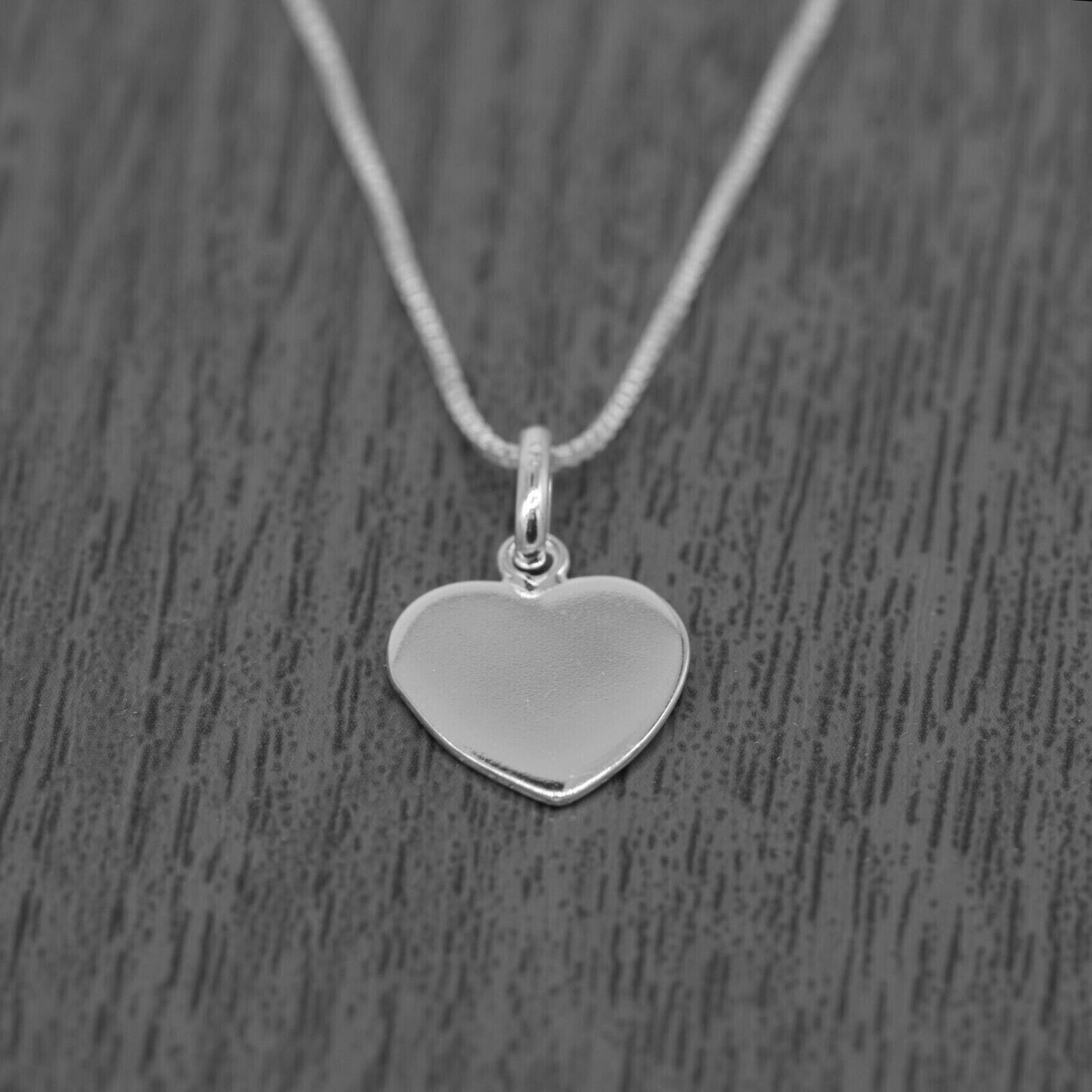 Genuine 925 Sterling Silver Flat Heart Pendant Necklace on 14”-24" Box Chain