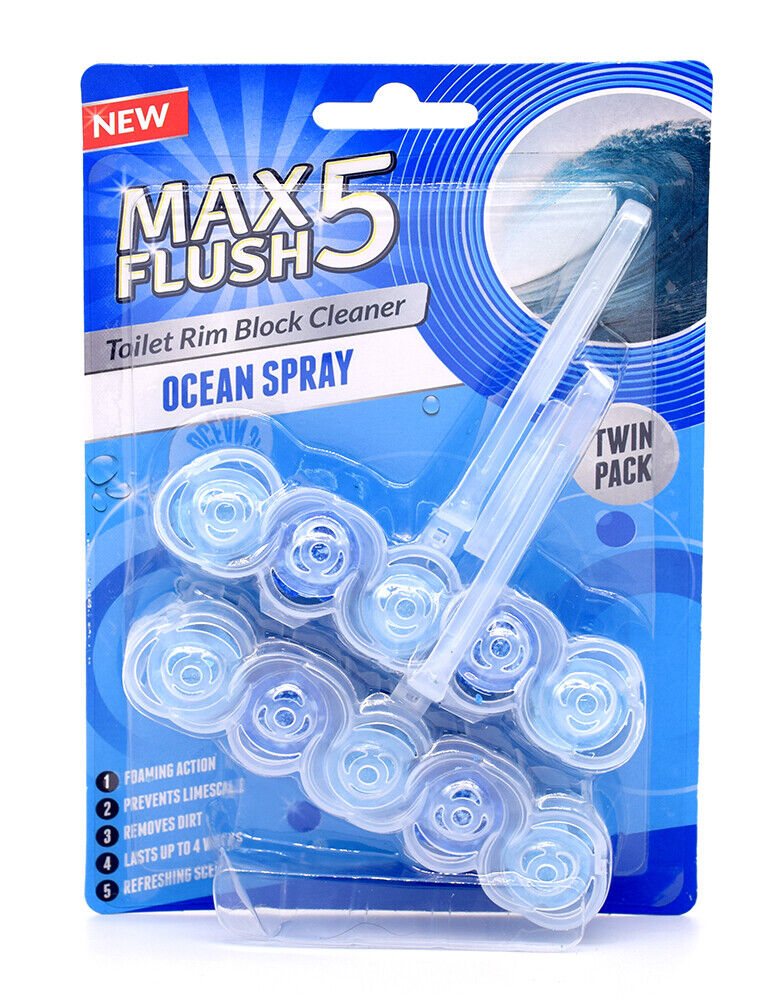 6x Max Flush 5 Toilet Rim Block Cleaner Twin Pack (6 x 2 = 12 x 45g Rim Blocks)