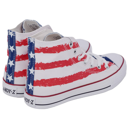 Andy-Z Lace Up Classic Canvas High-Top Trainers - UK / USA Flag - Black / White