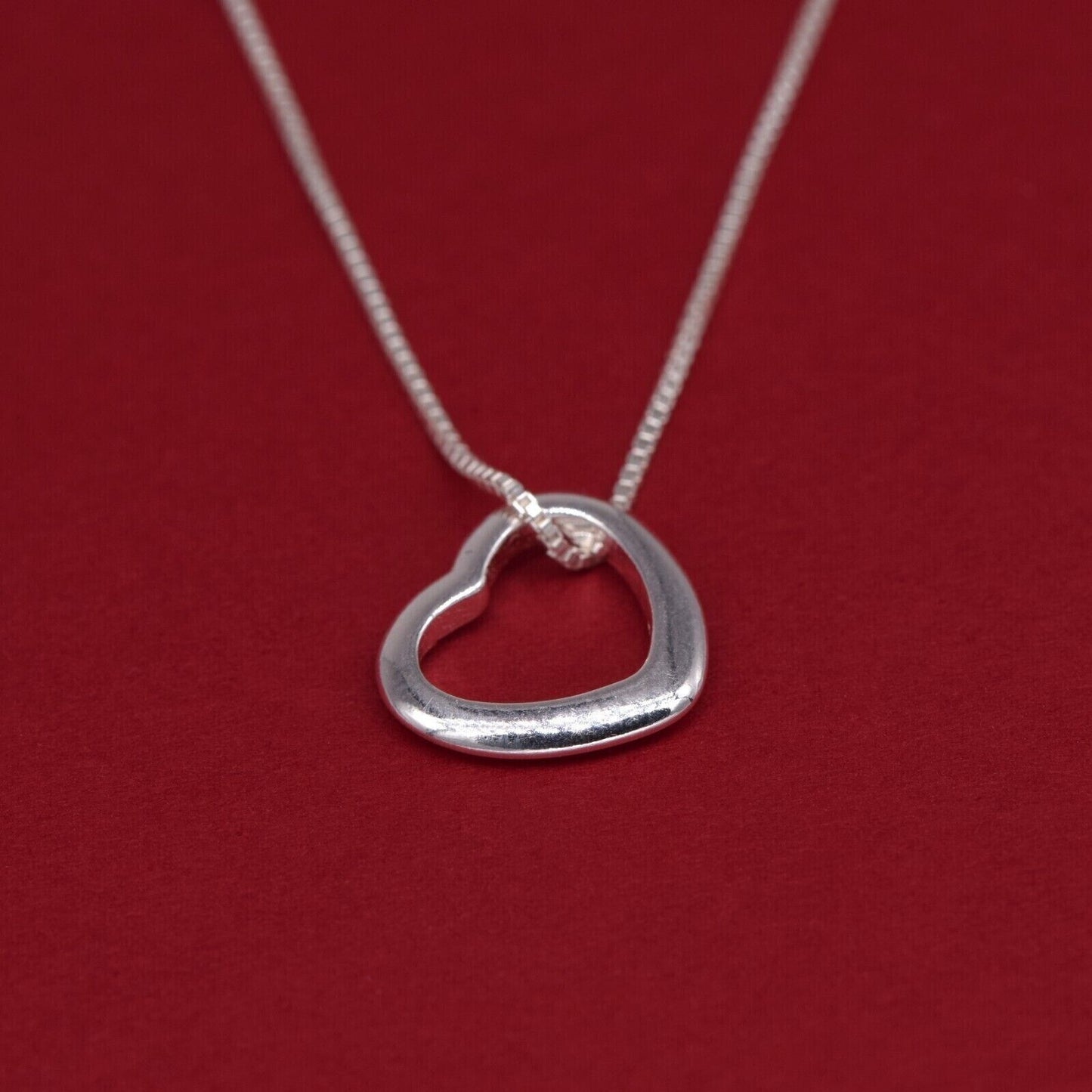 Genuine 925 Sterling Silver Floating Heart Pendant Necklace on 14”-24" Box Chain