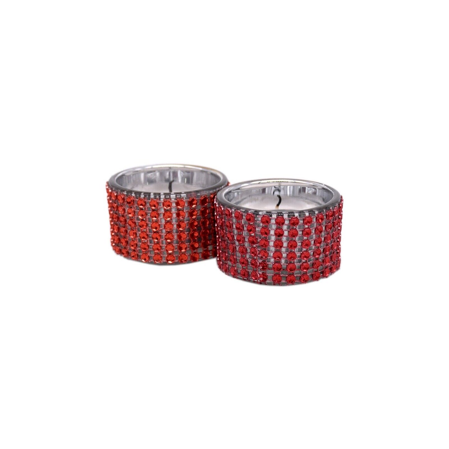 2 Decorative Diamante Jewelled Tea light Candle Holders with 100 Tealights (8hr)