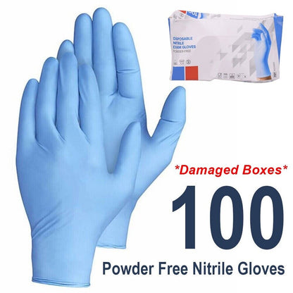 100 Disposable Nitrile Gloves Latex Free S, M, L, XL (Damaged Boxes)