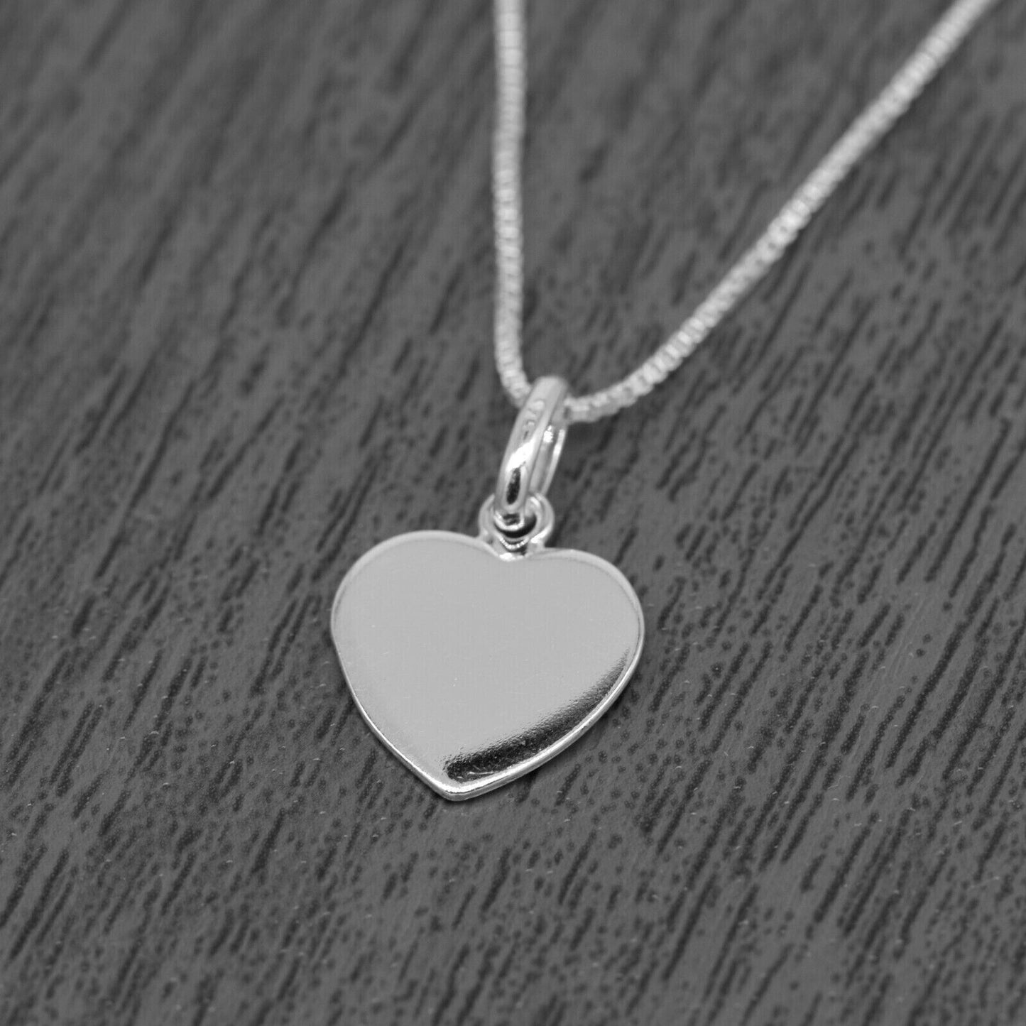 Genuine 925 Sterling Silver Flat Heart Pendant Necklace on 14”-24" Box Chain