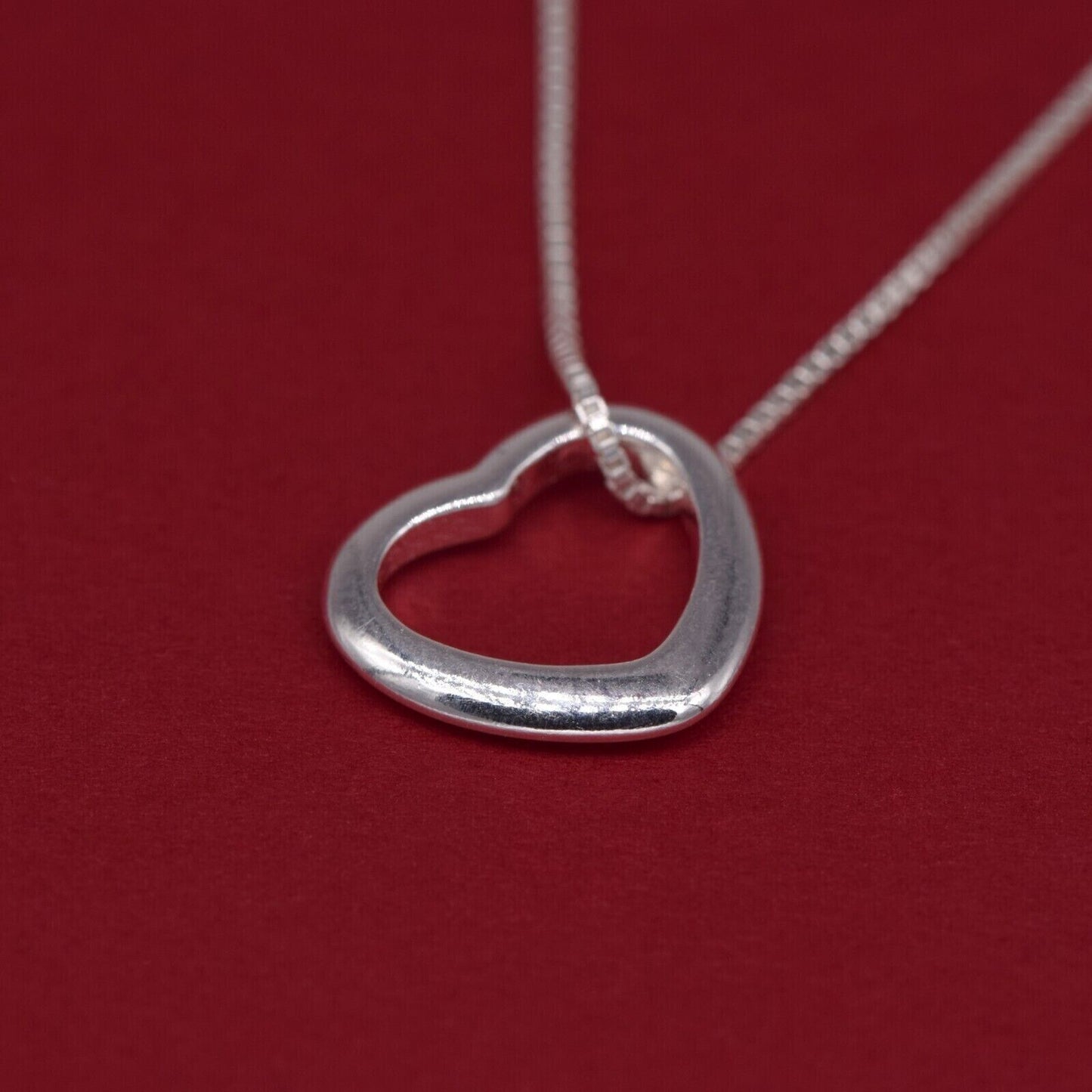 Genuine 925 Sterling Silver Floating Heart Pendant Necklace on 14”-24" Box Chain