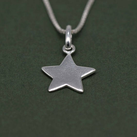 Genuine 925 Sterling Silver Flat Star Pendant Necklace on 14”-24" Box Chain