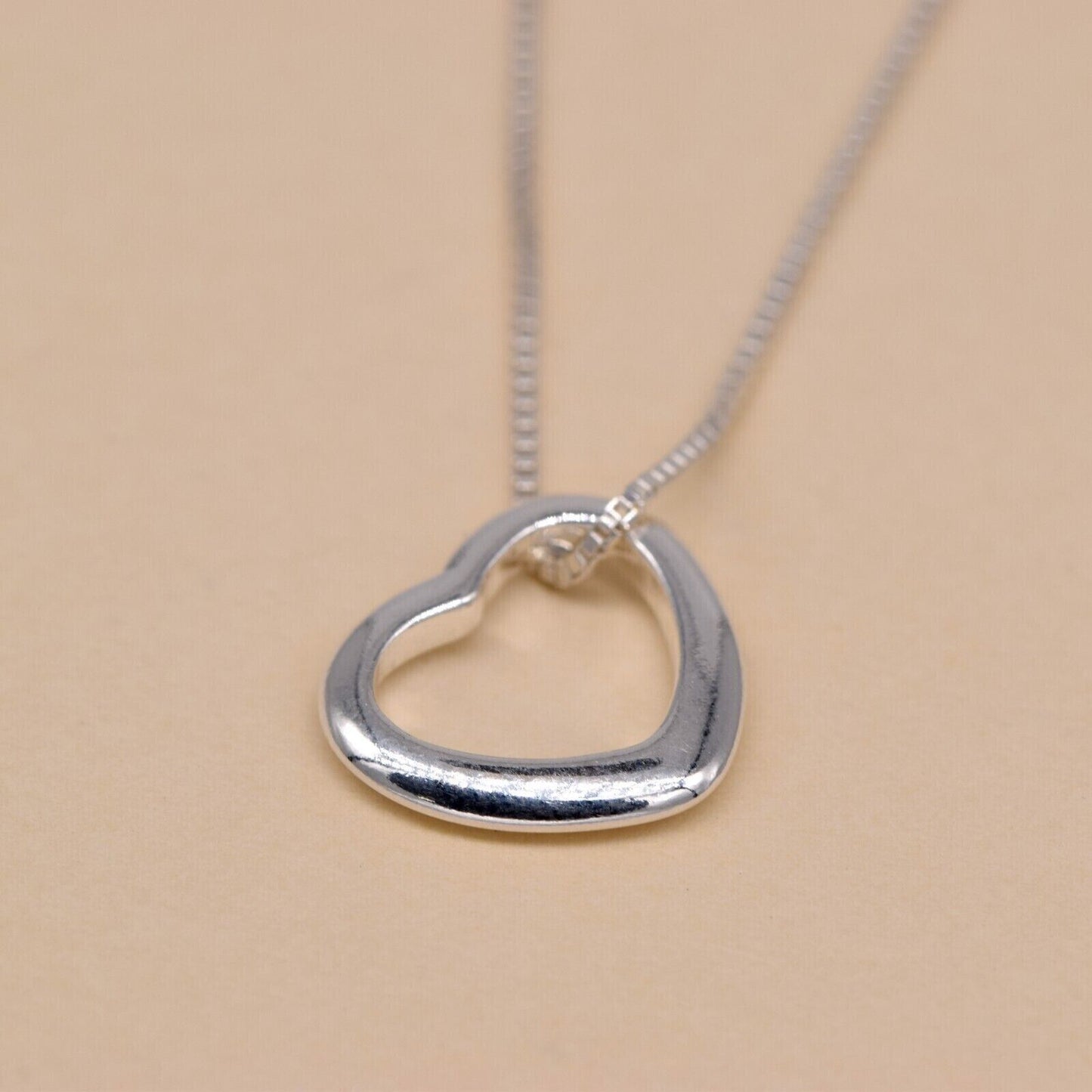 Genuine 925 Sterling Silver Floating Heart Pendant Necklace on 14”-24" Box Chain