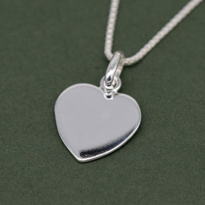 Genuine 925 Sterling Silver Flat Heart Pendant Necklace on 14”-24" Box Chain