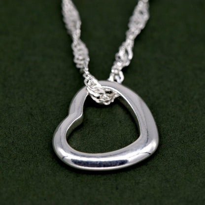 Genuine 925 Sterling Silver Floating Heart Pendant Necklace on Singapore Chain