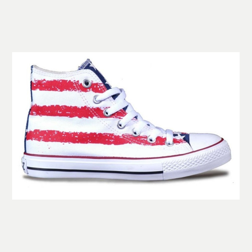 Andy-Z Lace Up Canvas Sneakers High Top Flats Round Toe UK USA Flag Print