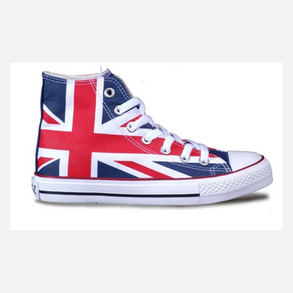 Andy-Z Lace Up Canvas Sneakers High Top Flats Round Toe UK USA Flag Print