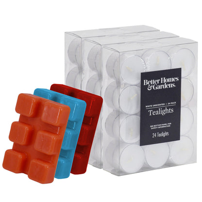 BH&G Quality Unscented Plastic Tealights Night Light Candles with Wax Melt Cubes