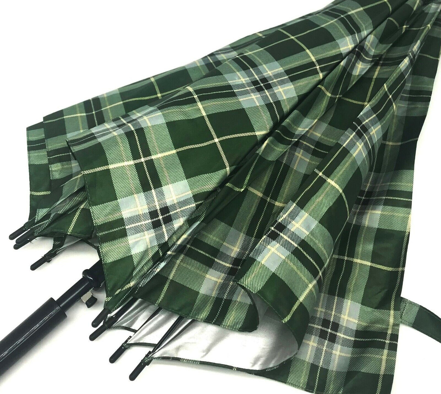 Unisex Classic Tartan Walking Umbrella Strong Large Crooked Handle Mixed Colours