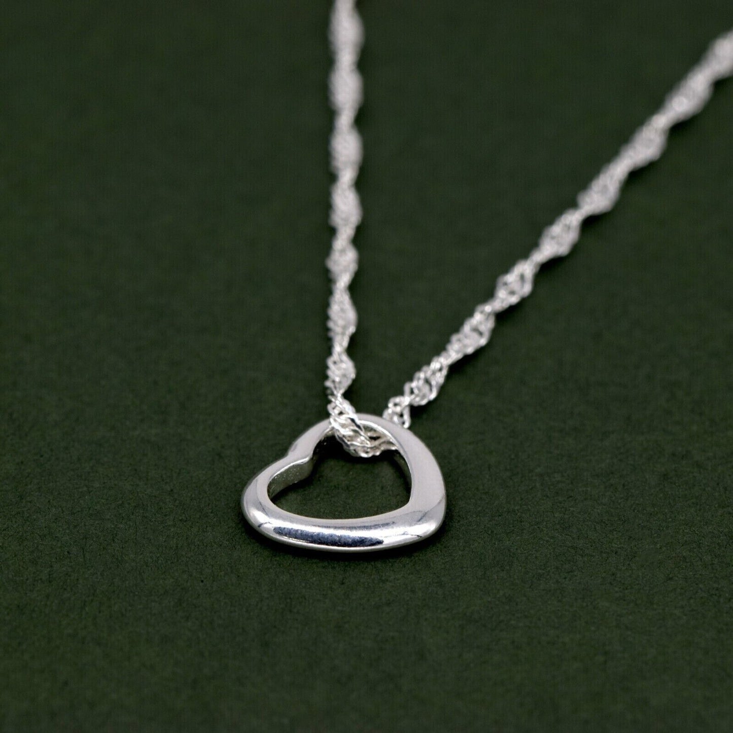 Genuine 925 Sterling Silver Floating Heart Pendant Necklace on Singapore Chain
