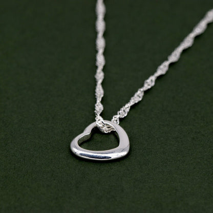 Genuine 925 Sterling Silver Floating Heart Pendant Necklace on Singapore Chain