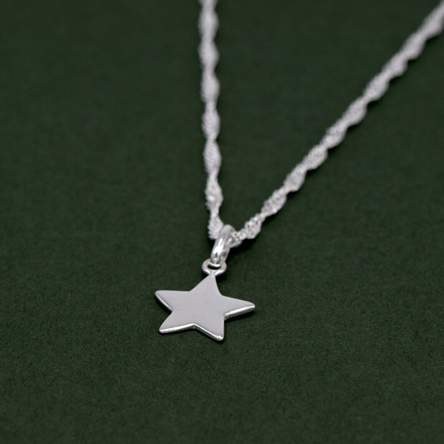 Genuine 925 Sterling Silver Star Pendant Necklace on Singapore Chain
