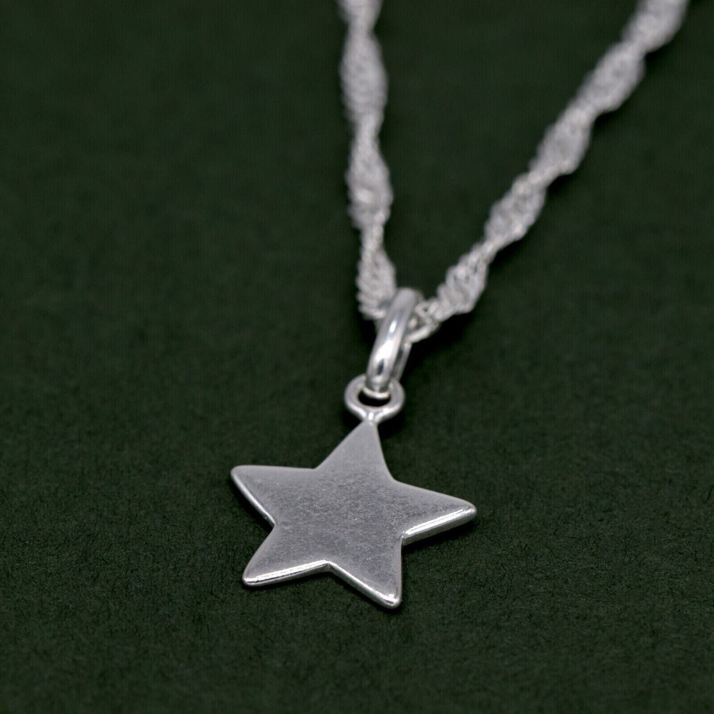 Genuine 925 Sterling Silver Star Pendant Necklace on Singapore Chain