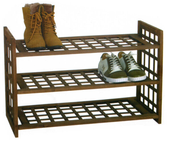 2, 3 or 4 Tier Brown Wooden Criss Cross Shelf Storage Shoe Rack Stand