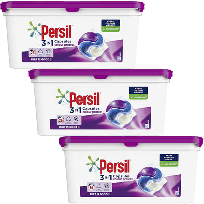 3x Persil 3 in 1 Laundry Washing Capsules, 26's x 3 = 78 Washes (3 Types)