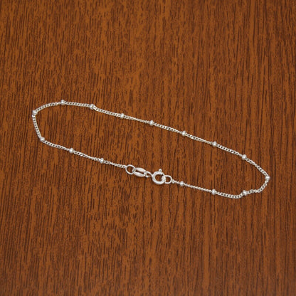 Genuine 925 Sterling Silver Saturn Curb Chain with 2mm Beads Bracelet
