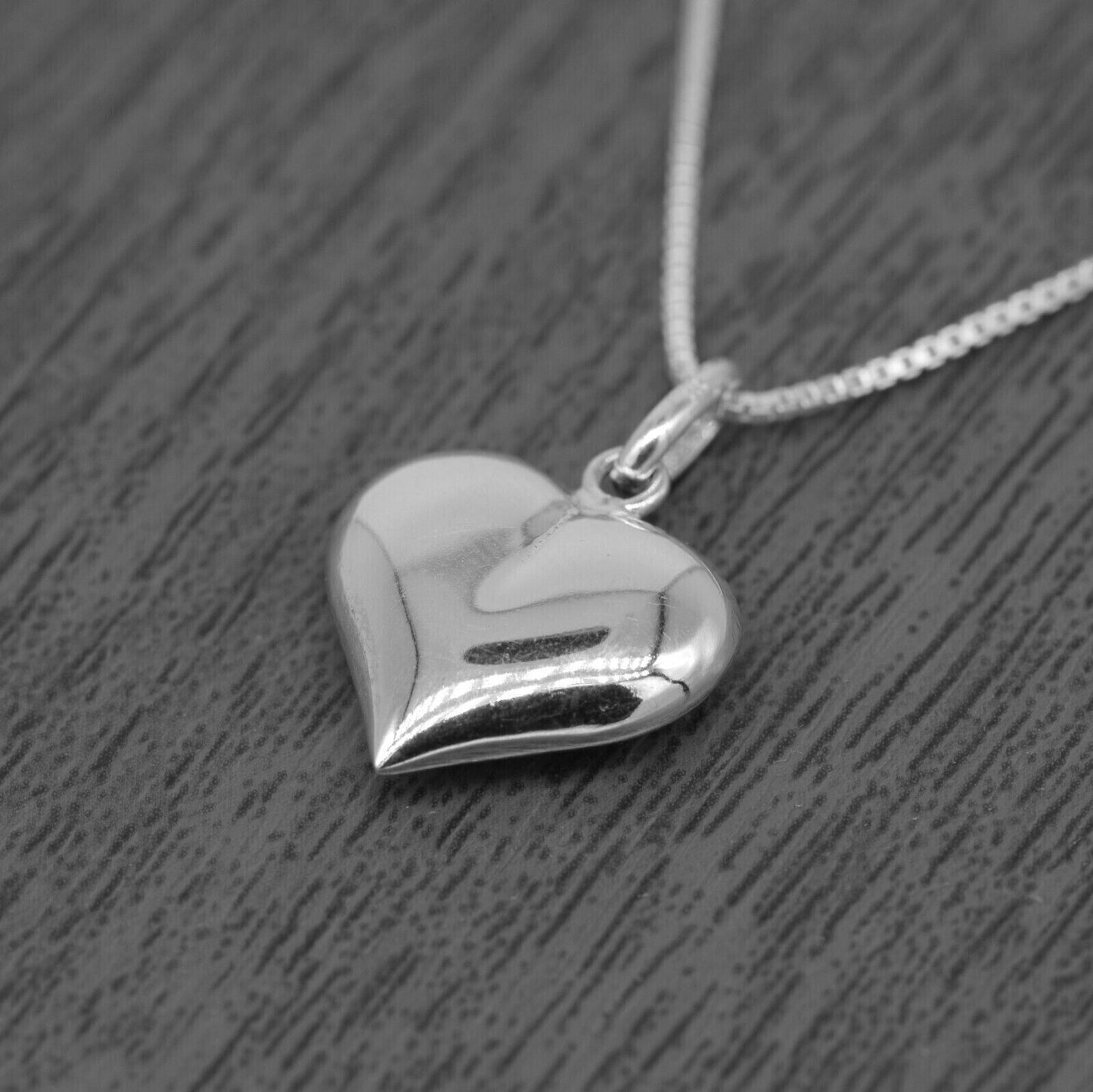Genuine 925 Sterling Silver Puffed Heart Pendant Necklace on 14”-24" Box Chain