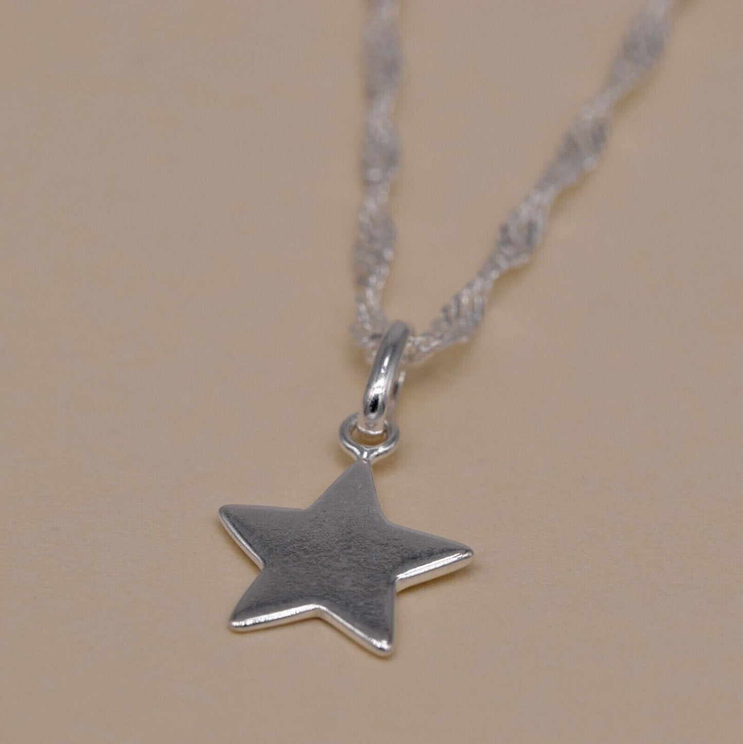 Genuine 925 Sterling Silver Star Pendant Necklace on Singapore Chain