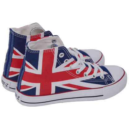 Andy-Z Lace Up Classic Canvas High-Top Trainers - UK / USA Flag - Black / White