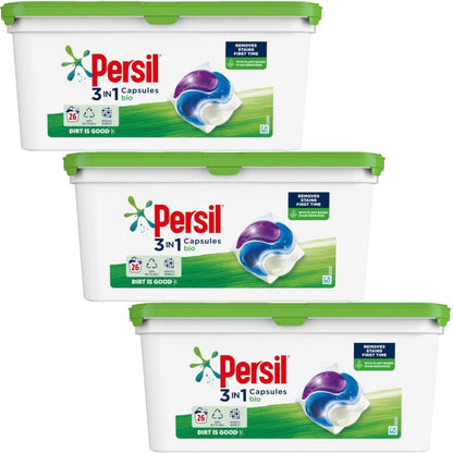3x Persil 3 in 1 Laundry Washing Capsules, 26's x 3 = 78 Washes (3 Types)