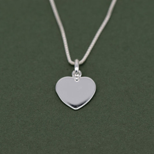 Genuine 925 Sterling Silver Flat Heart Pendant Necklace on 14”-24" Box Chain