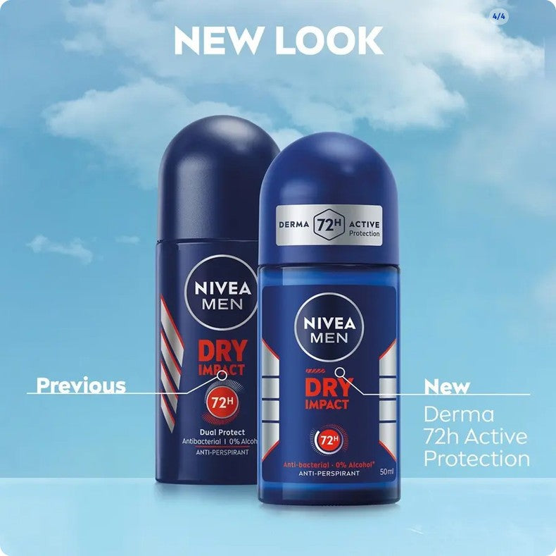 Nivea Men Roll On Dry Impact 72hr Anti-Perspirant 0% Alcohol - 50ml - image 3