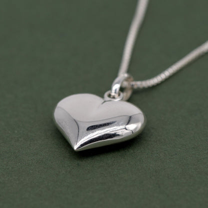 Genuine 925 Sterling Silver Puffed Heart Pendant Necklace on 14”-24" Box Chain