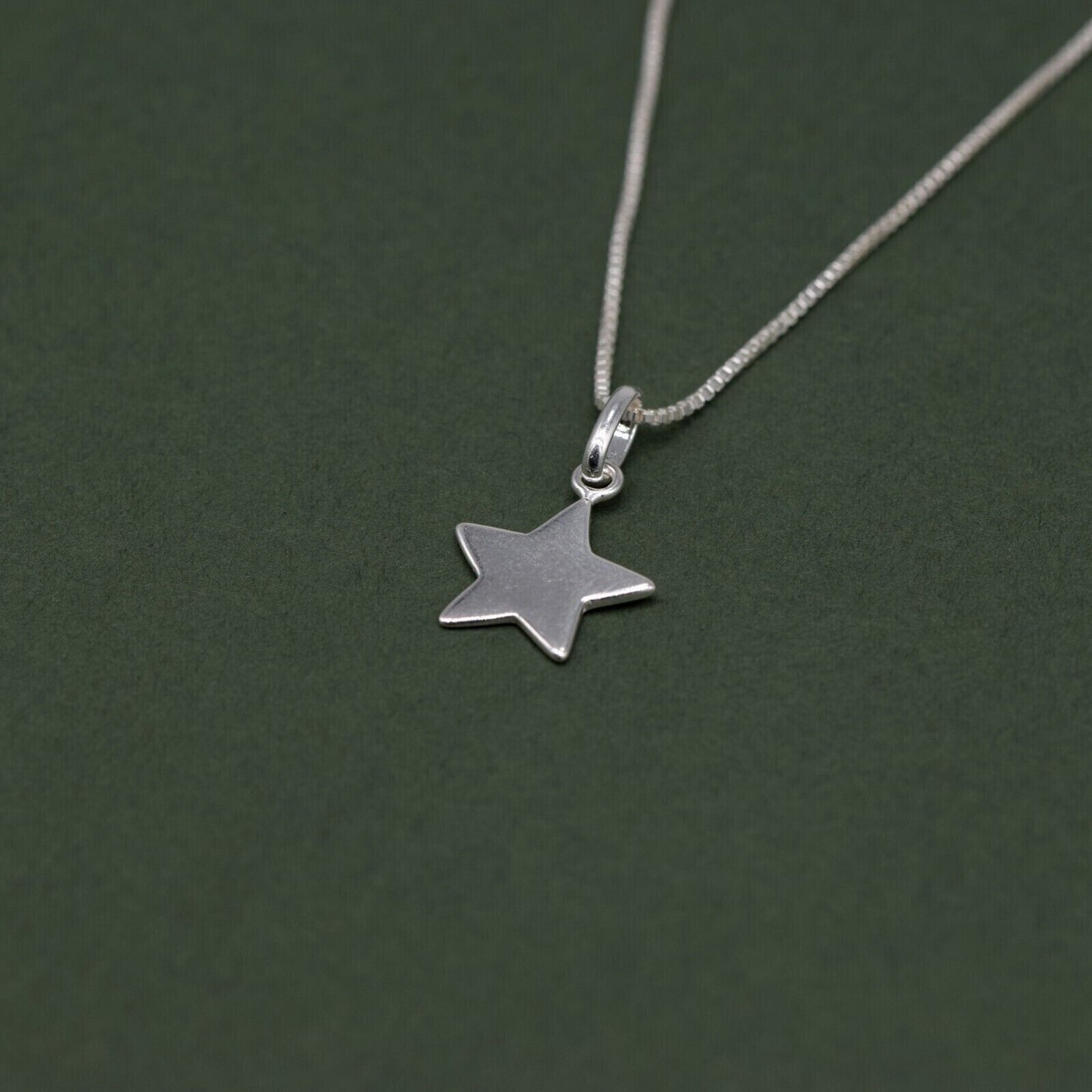 Genuine 925 Sterling Silver Flat Star Pendant Necklace on 14”-24" Box Chain