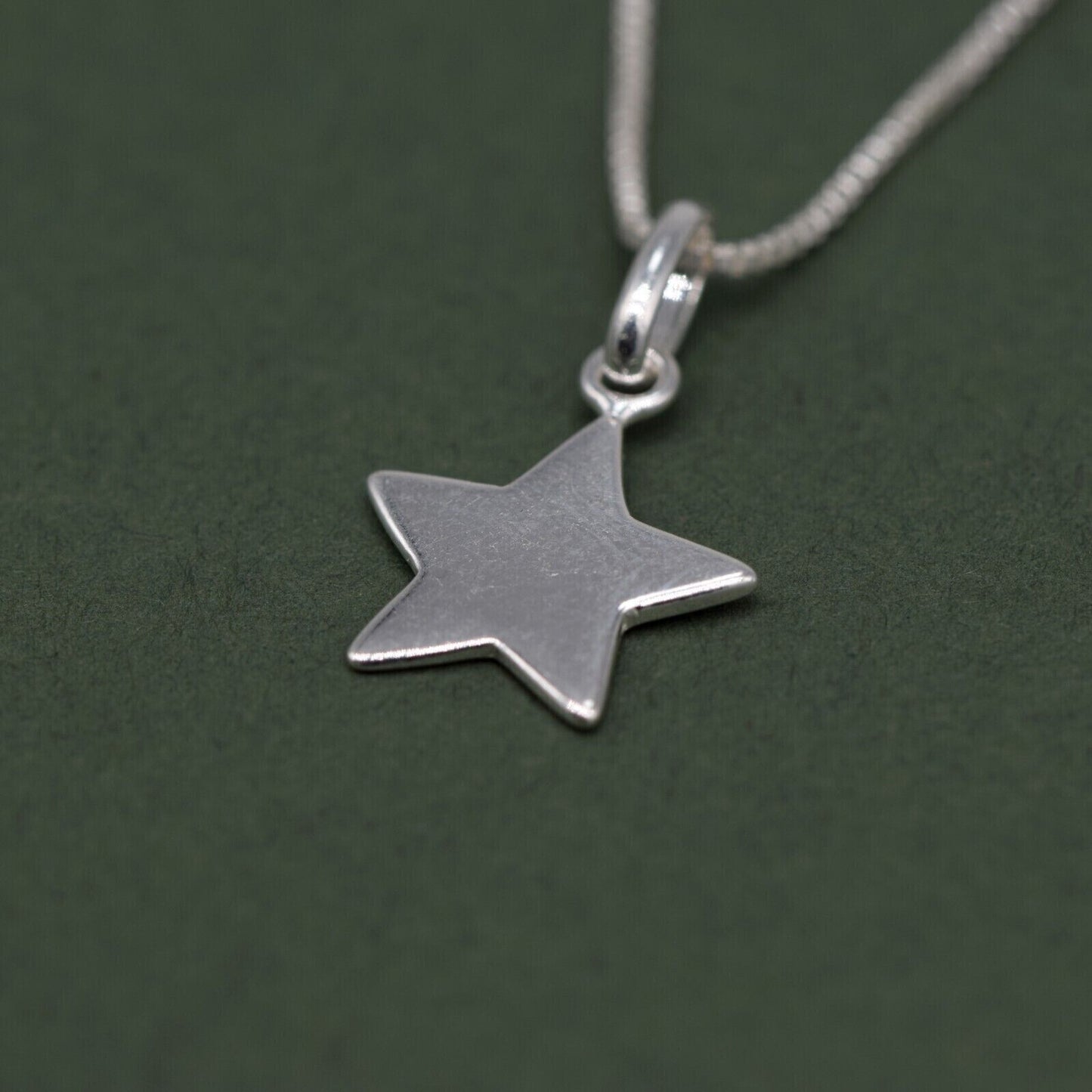 Genuine 925 Sterling Silver Flat Star Pendant Necklace on 14”-24" Box Chain