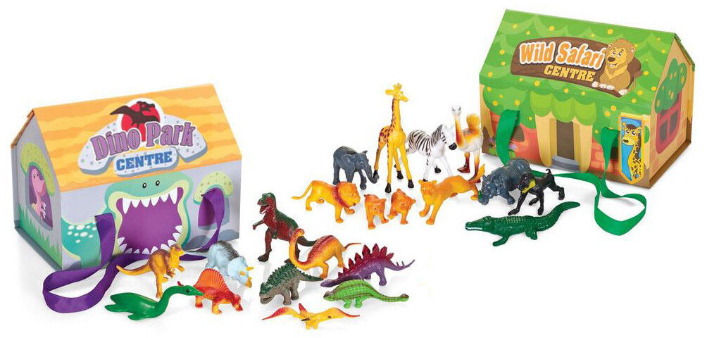 Wild Safari & Dino Park Centre Play Set with Carry Case Storage House